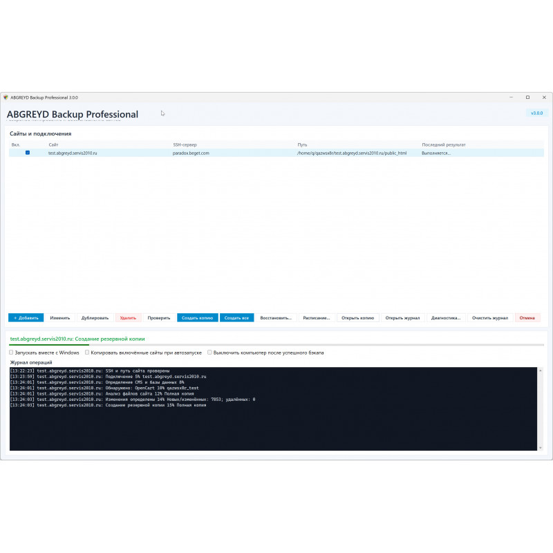 ABGREYD Backup Professional — программа резервного копирования и восстановления сайтов по SSH