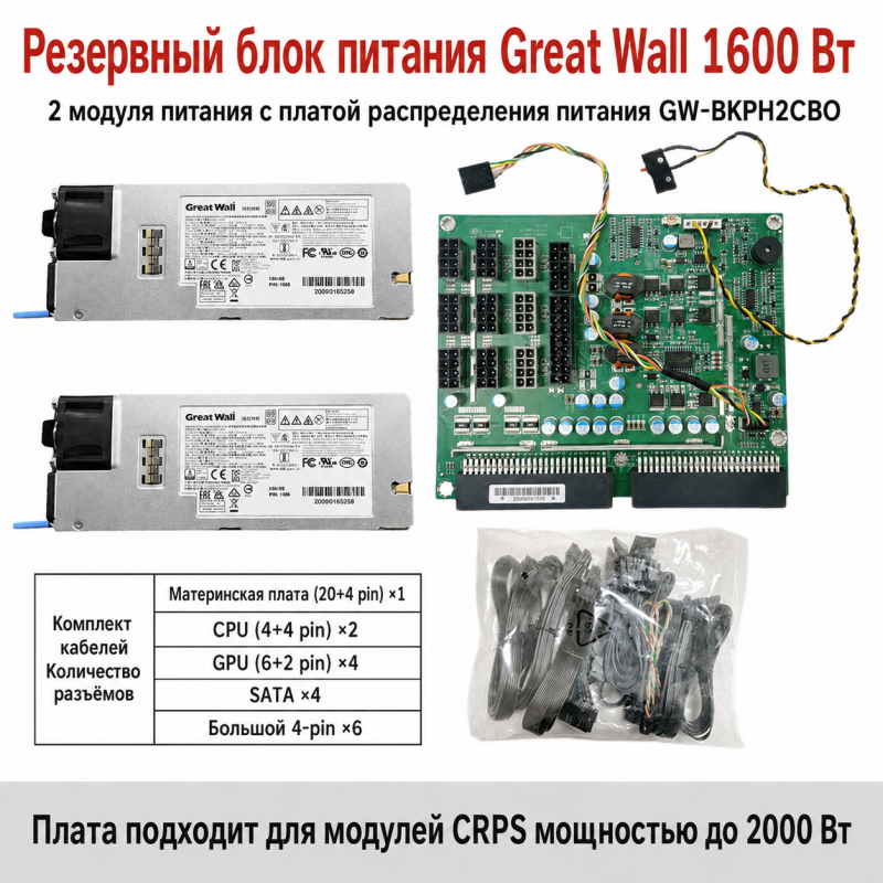 Резервный серверный блок питания Great Wall CRPS 550–2700 Вт, 2 модуля