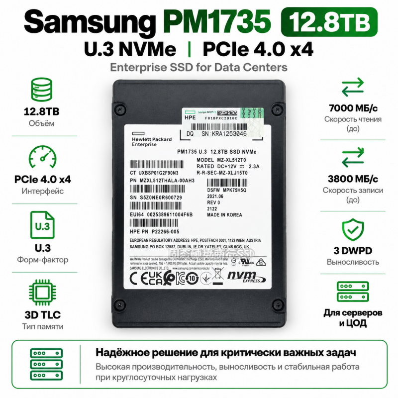 Samsung PM1735 12.8TB U.3 NVMe PCIe 4.0 Enterprise SSD