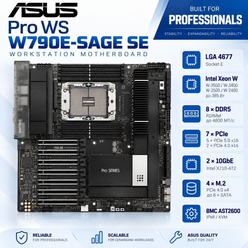 ASUS Pro WS W790E-SAGE SE Intel W790 LGA4677 DDR5 ECC PCIe 5.0 Dual 10GbE