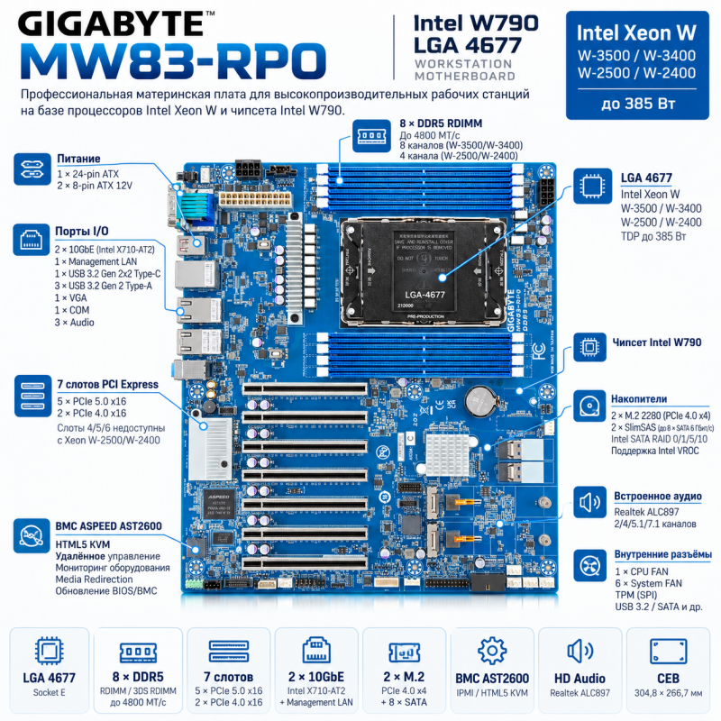 GIGABYTE MW83-RP0 Intel W790 LGA4677 DDR5 PCIe 5.0 10GbE