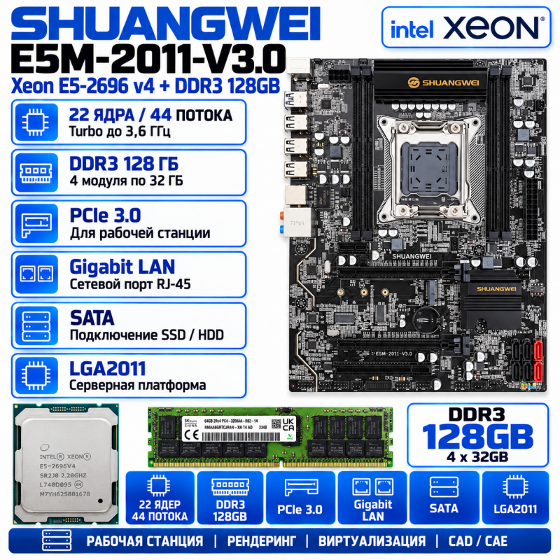 SHUANGWEI E5M-2011-V3.0 + E5-2697 v2 + DDR3 128GB