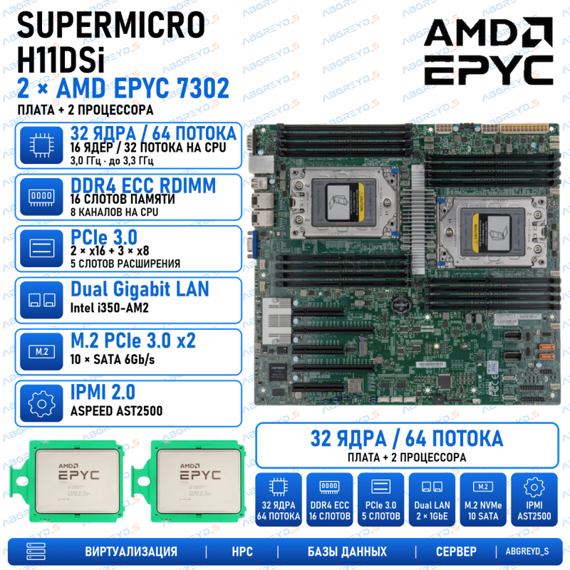 Supermicro H11DSi + 2*AMD EPYC 7302