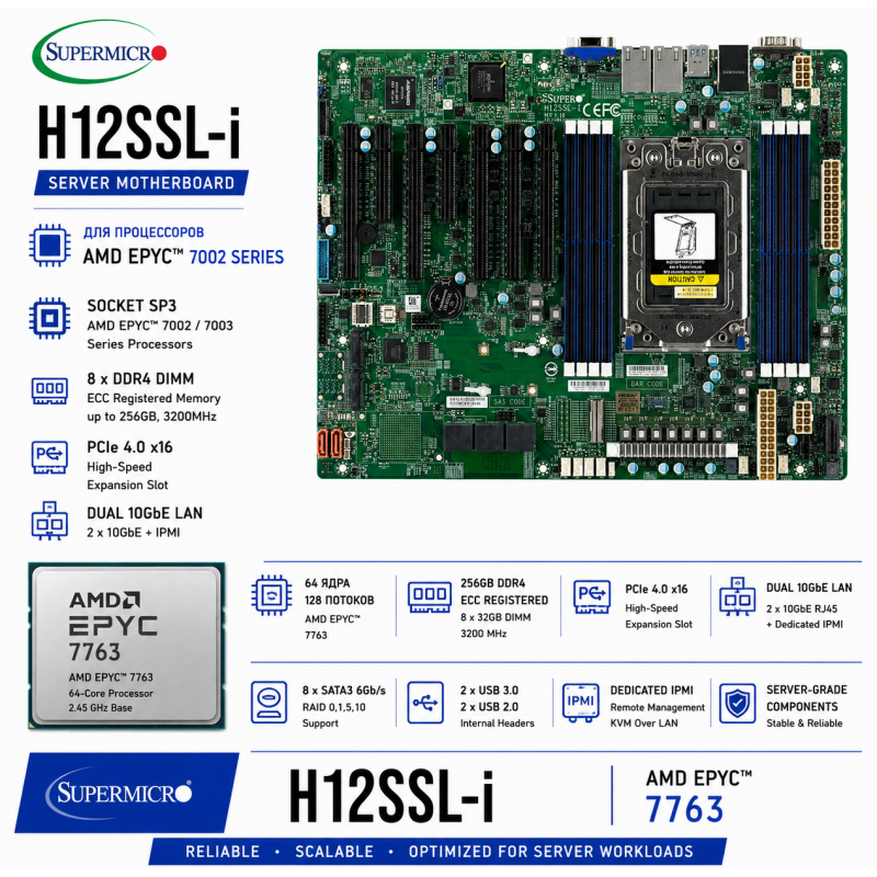 Supermicro H12SSL- i + AMD EPYC 7763 + DDR4 256GB