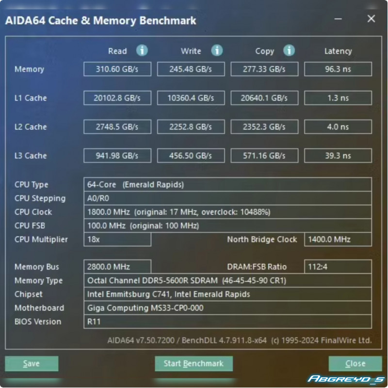 GIGABYTE MS33-CP0 + Xeon 8592+(ES)