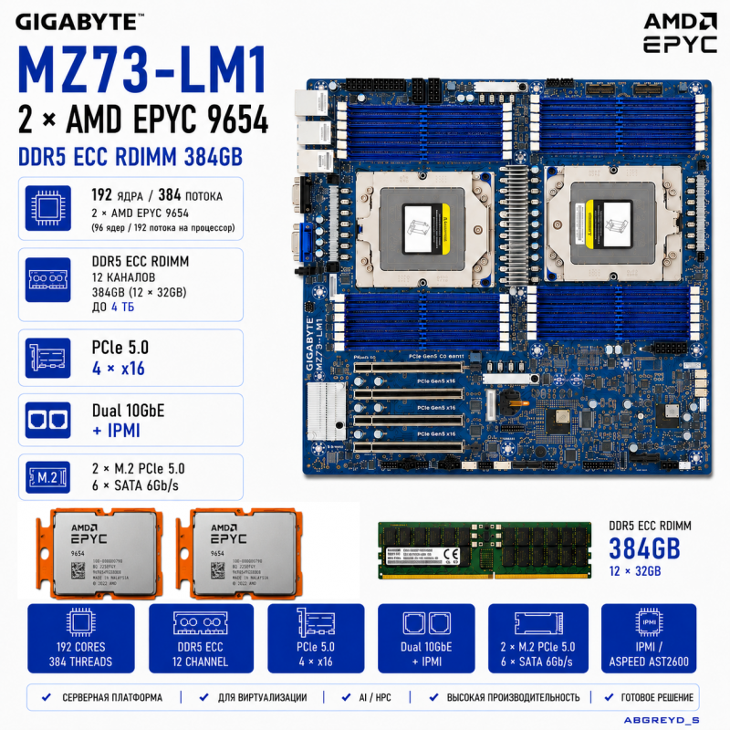 Gigabyte MZ73-LM1 + 2* AMD EPYC 9654 + DDR5 384GB