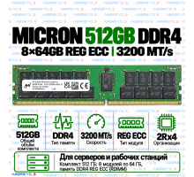Micron DDR4 512GB (64GB×8) 3200 MT/s REG ECC (2Rx4)