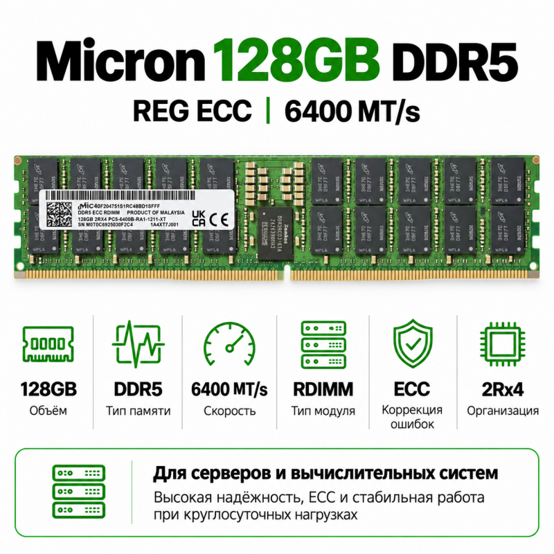 Micron DDR5 128GB 6400 MT/s REG ECC (2Rx4)