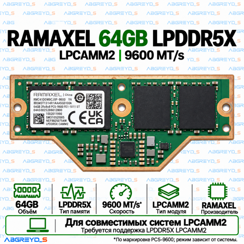 RAMAXEL LPCAMM2 LPDDR5X 64 ГБ 9600 MT/s — модуль оперативной памяти