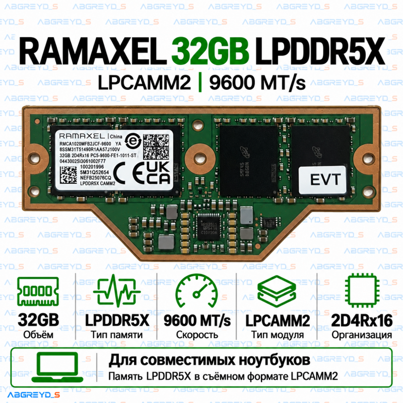 RAMAXEL LPCAMM2 LPDDR5X 32GB 9600 MT/s (2D4Rx16) — модуль оперативной памяти