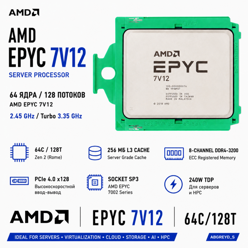 AMD EPYC 7V12 64C/128T, 256 МБ L3, SP3